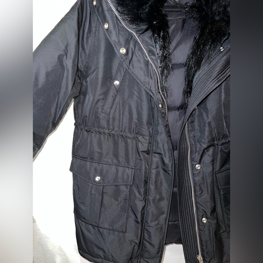 The Kooples Paris Black Faux Fur Hooded Puffer Parka Coat Size M Women’s NWT - Picture 9 of 11